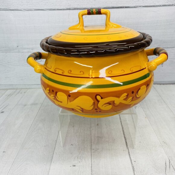 Celebrating Home TUSCAN  Oven Safe Stoneware 4 qt Bean Pot Handle Casserole Dish - Picture 3 of 12